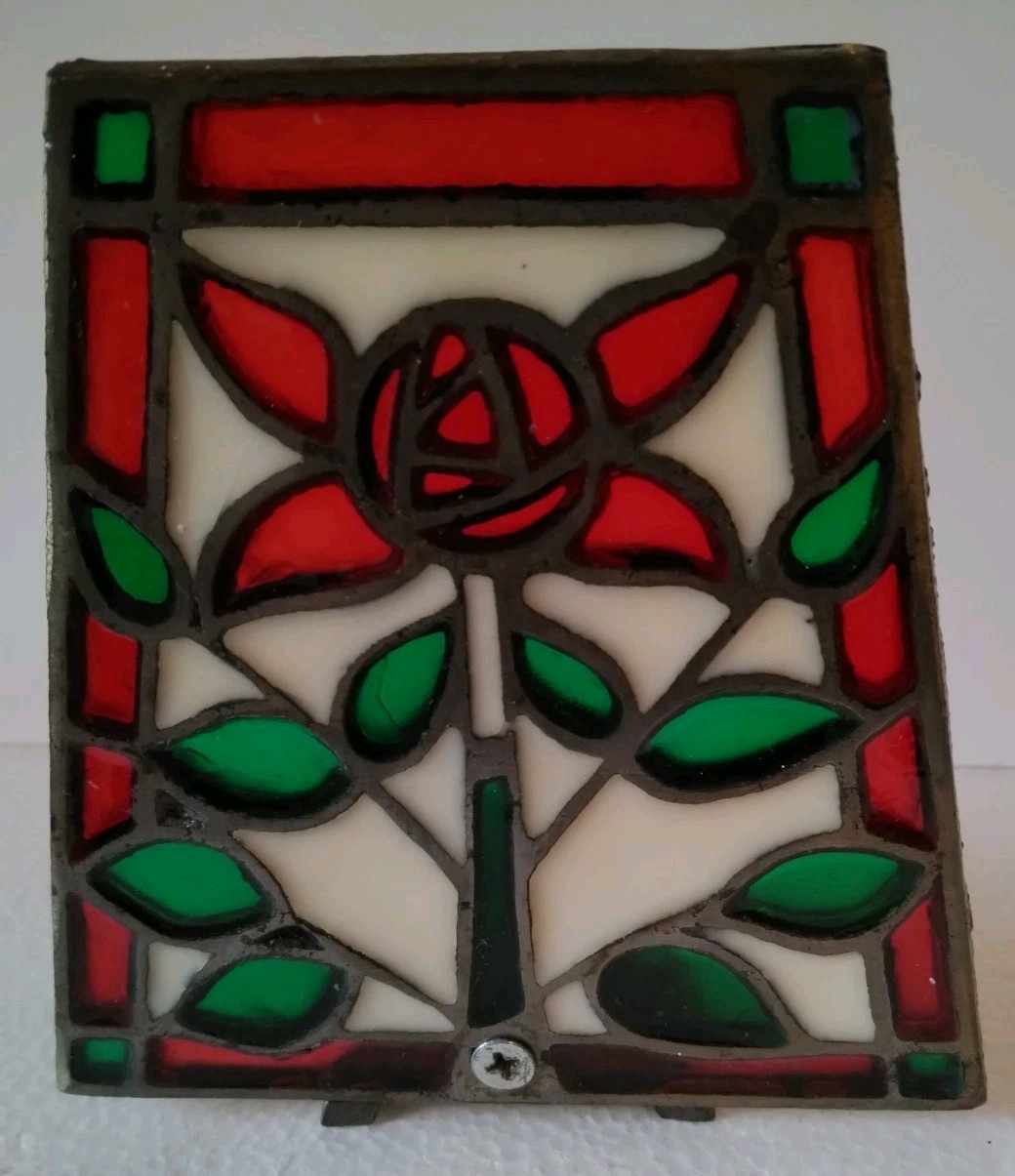 Vtg Stained Glass Floral Heavy Duty  Candle Holder Votive