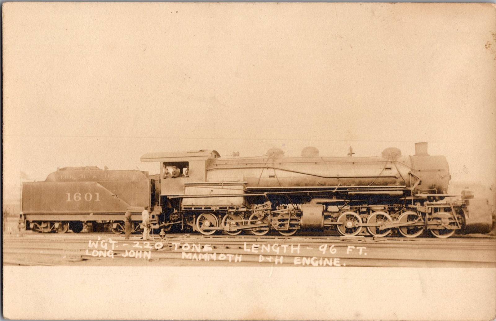 [62k] Postcard RPPC, D&H Engine 'Long John' 96ft & 220 Tons