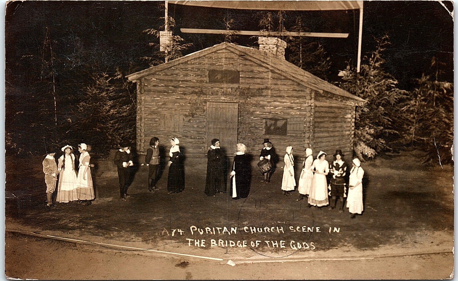 Vintage Postcard 1940s? Puritan Church Scene Bridge of the Gods RPPC