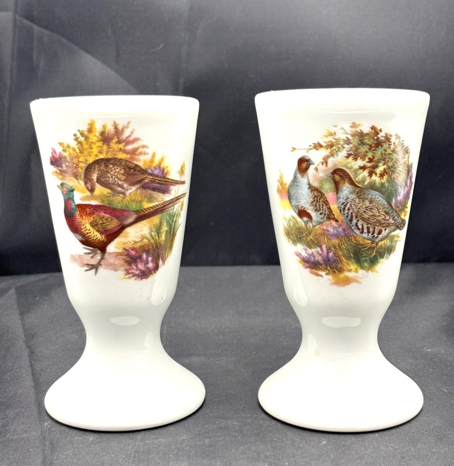 La Bergerie French Porcelain Mazagran Cups Normandy Game Birds 13.4cm Vintage