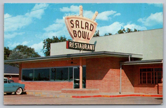 c1955 The Salad Bowl Restaurant US 67 Walnut Ridge Arkansas AR Dexter Postcard