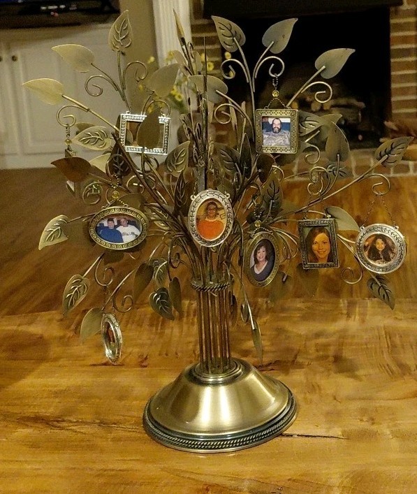 Vtg Metal Family Tree Photo Display Stand With 10 Mini Frames 17” X 17” 