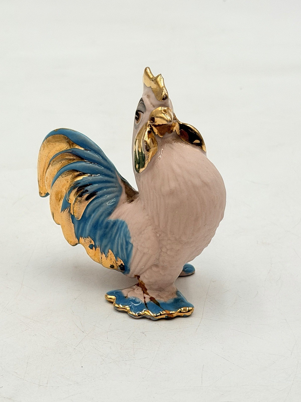 ADORABLE Kitschy Vtg Hagen Renaker Pink Gold Teal Bisque Rooster Hen ( NO ROSE)