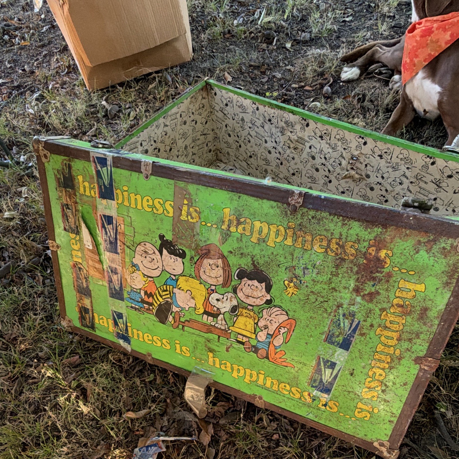 Vintage 1966 Peanuts Snoopy Charlie Brown Metal Footlocker Trunk Happiness Is