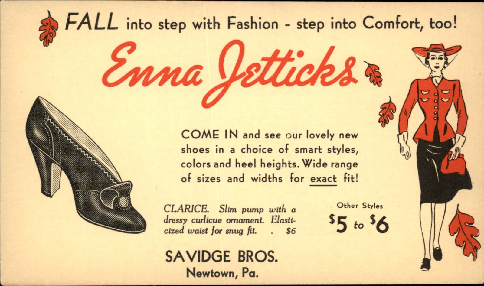 Newtown PA Fashion Shoe Advertisement Savidge Bros. c1920s-30s Vintage Postcard