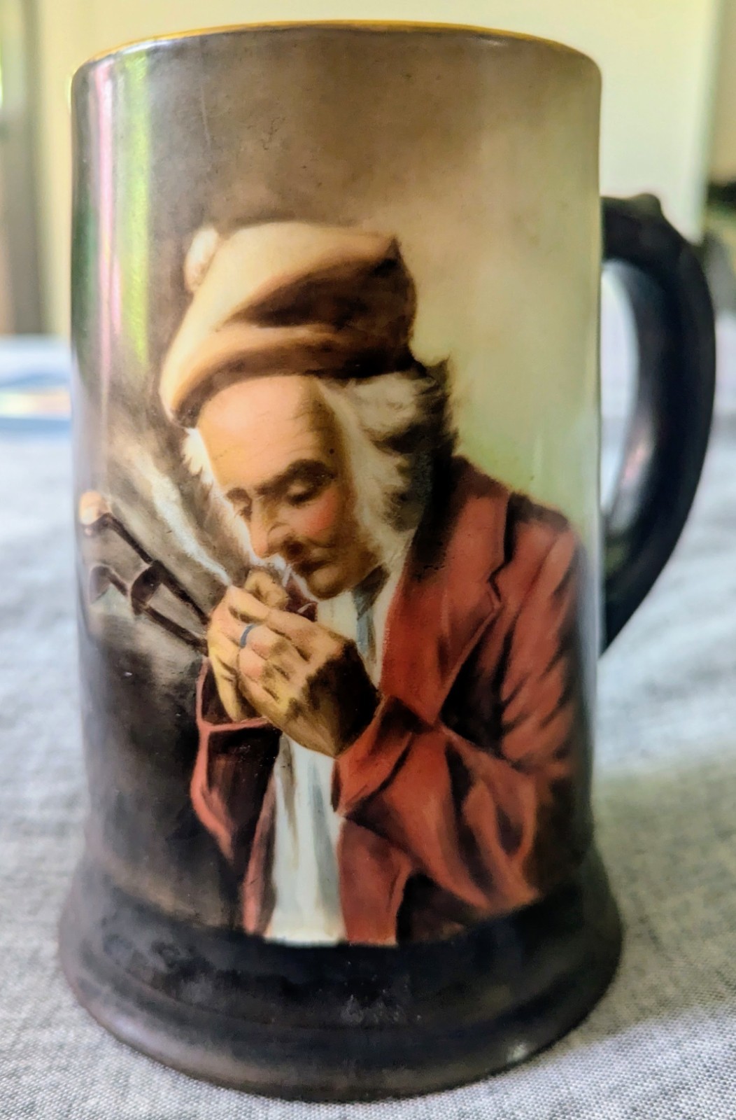 Limoges T&V china tankard/stein with transfer image of Scottish Caddy