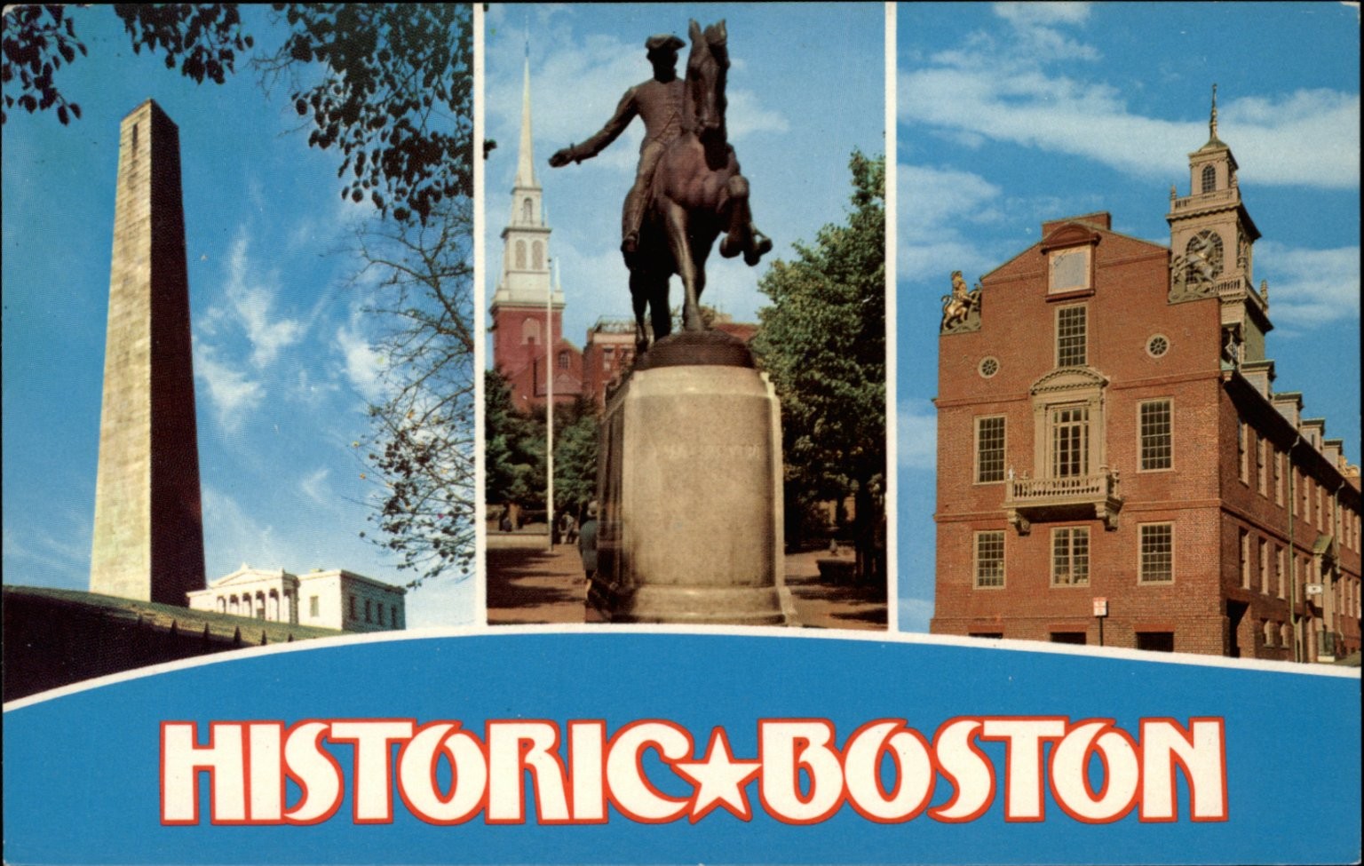 Historic Boston MA Bunker Hill Monument Paul Revere Statue postcard d33