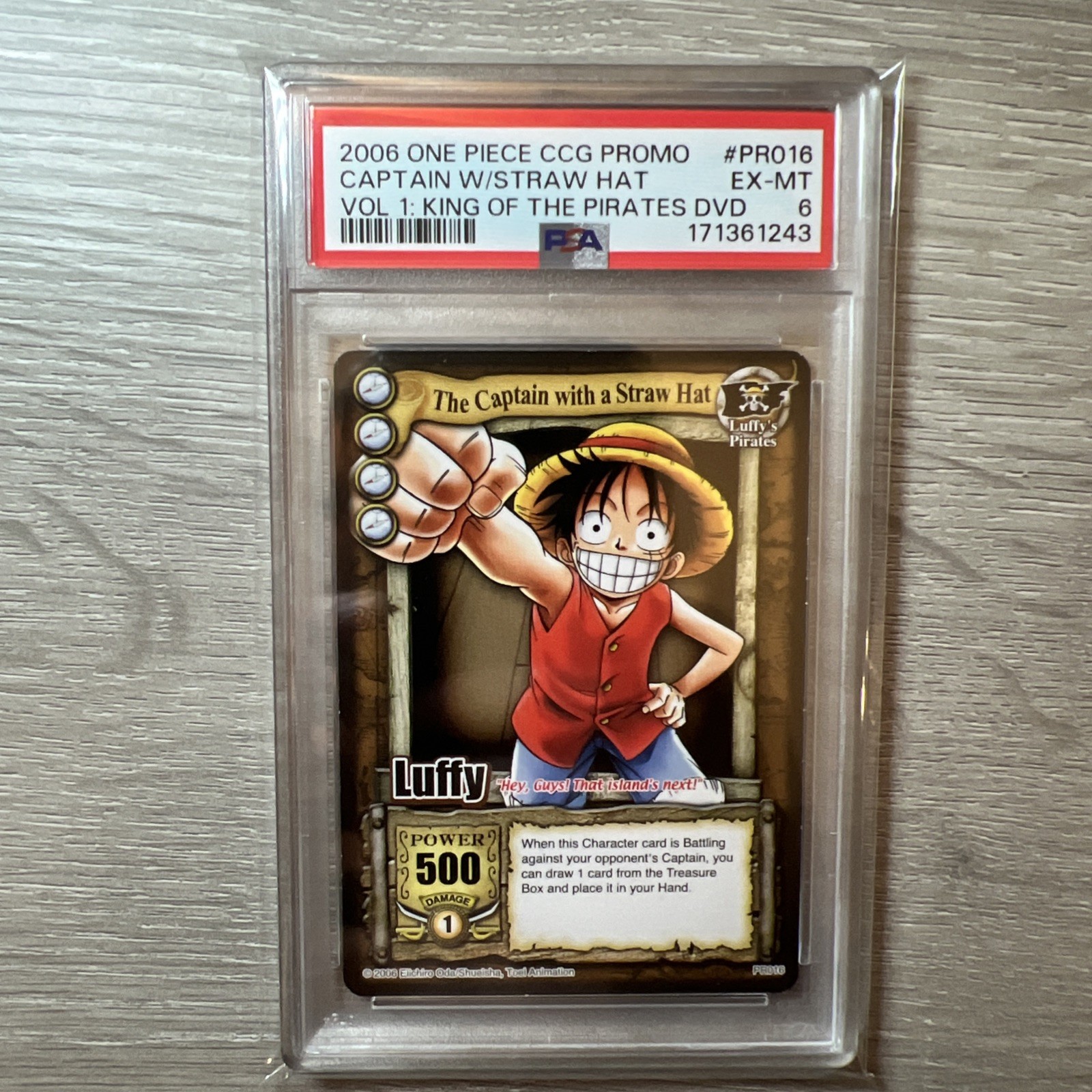 2006 SHONEN JUMP\'S ONE PIECE DVD PROMO PR016 THE CAPTAIN WITH A STRAW HAT PSA 6