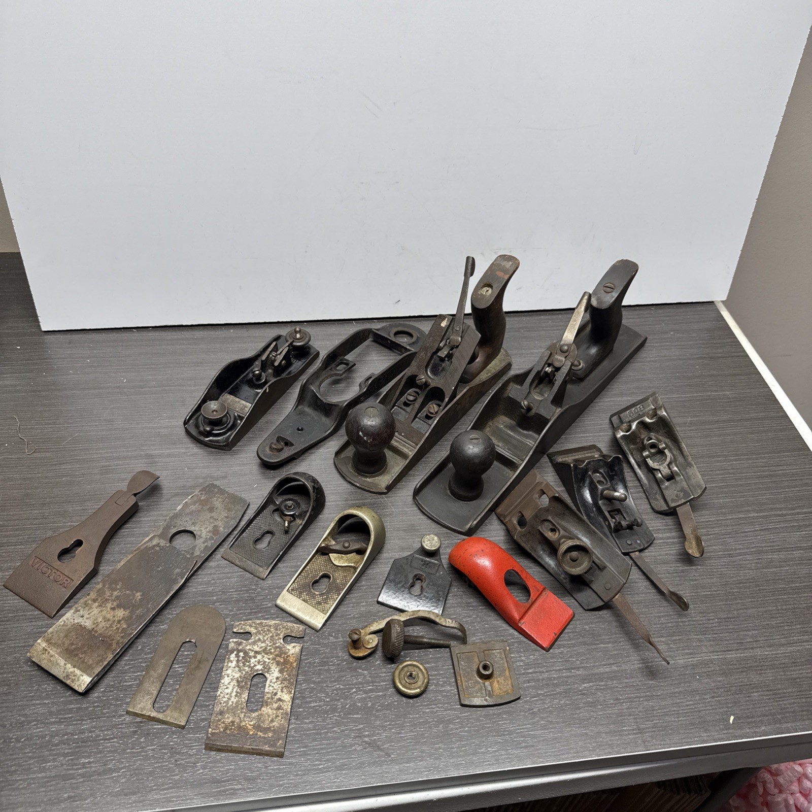 Lot of Antique Vintage  Wood Plane Parts - Soles, Blades, Frogs