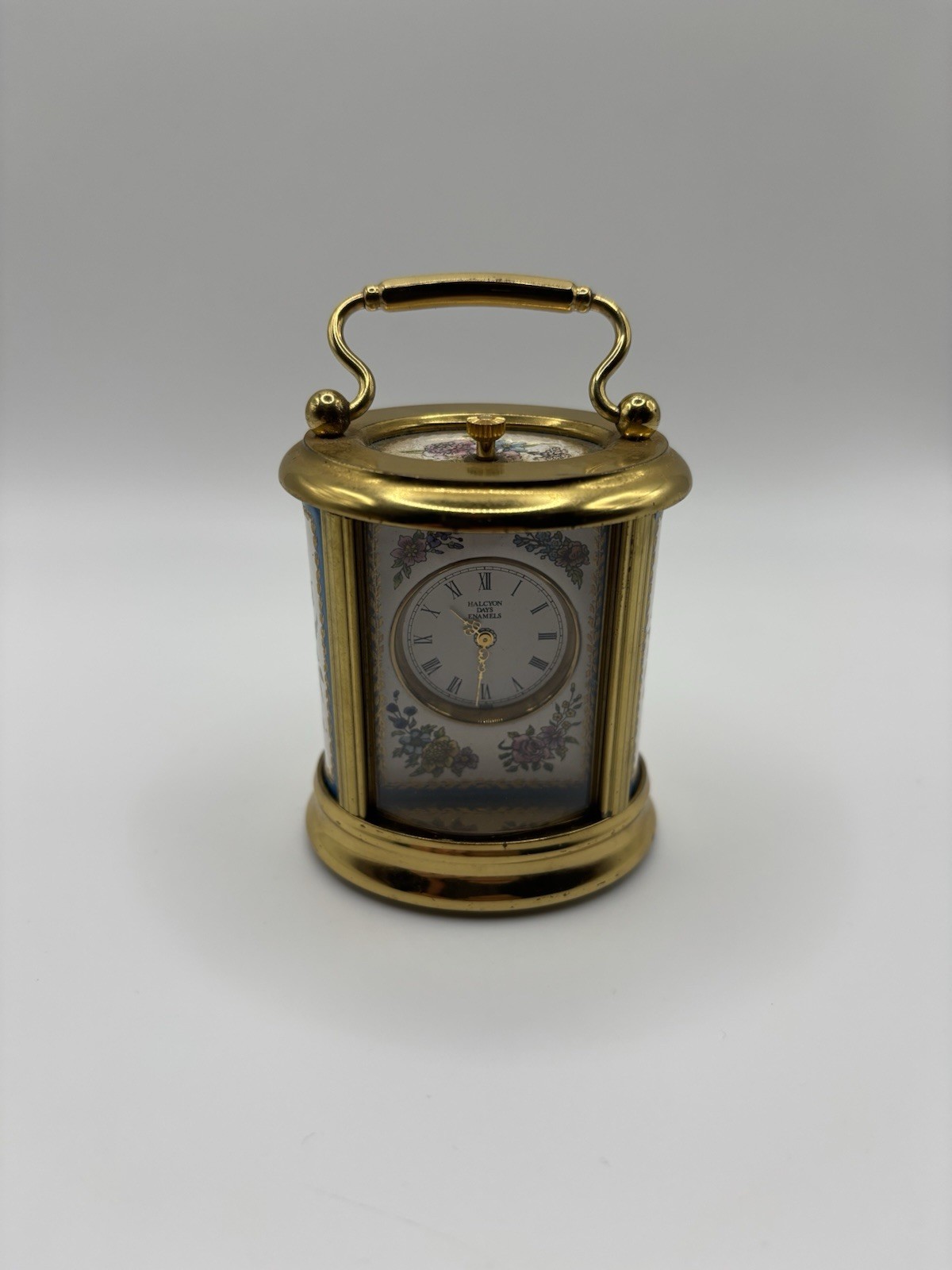 Vintage Halcyon Days Enamels Miniature Gilt Brass Oval Carriage Clock Untested