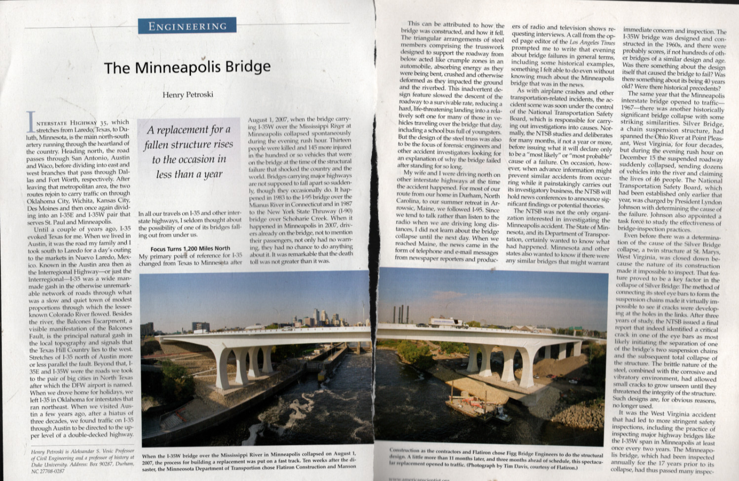 The Minneapolis Bridge: 2009 print article w/pics