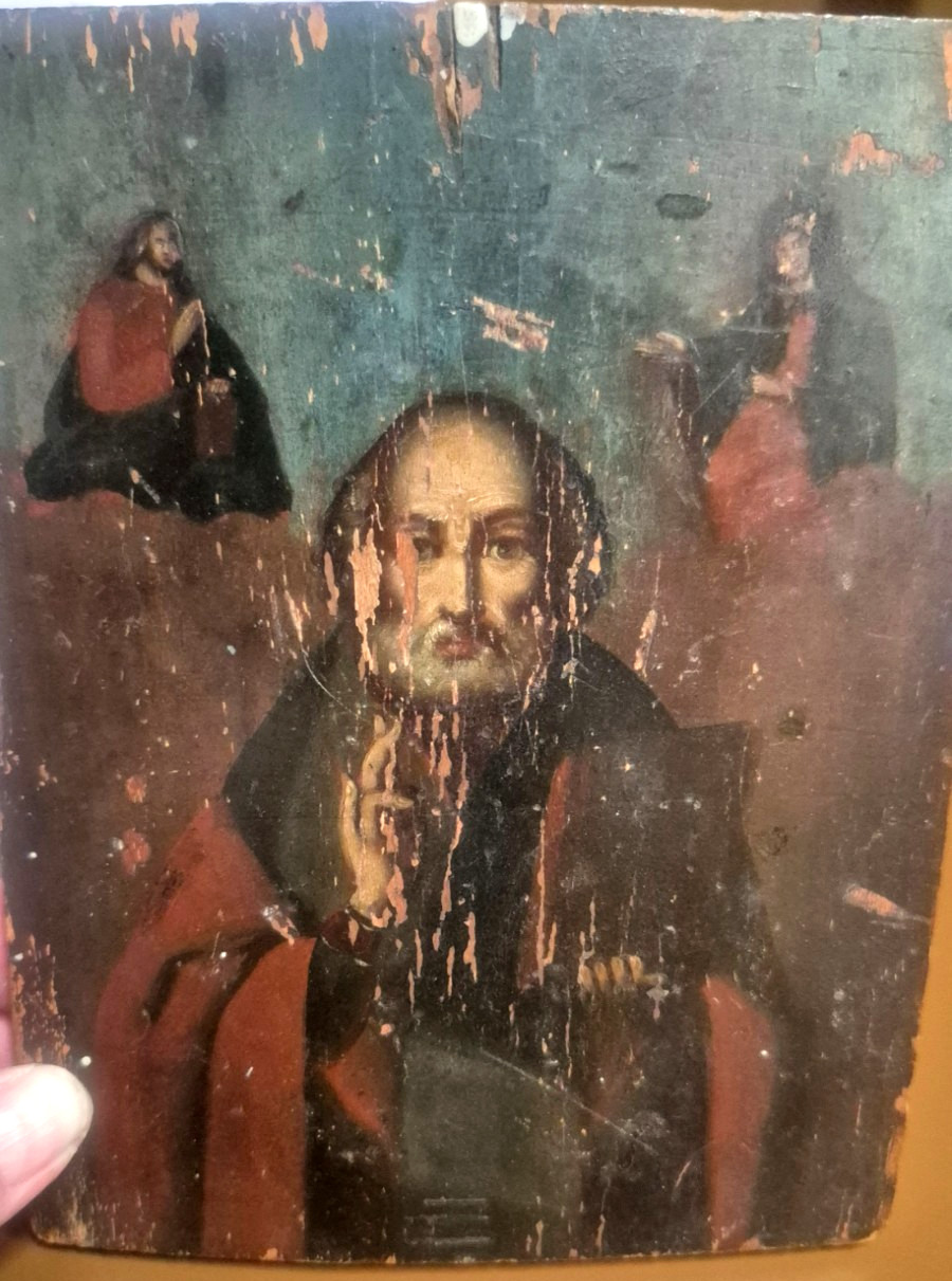 Antique 1905-1910 Orthodox Christian Saint Nicholas Icon Hand Painted Wood Panel