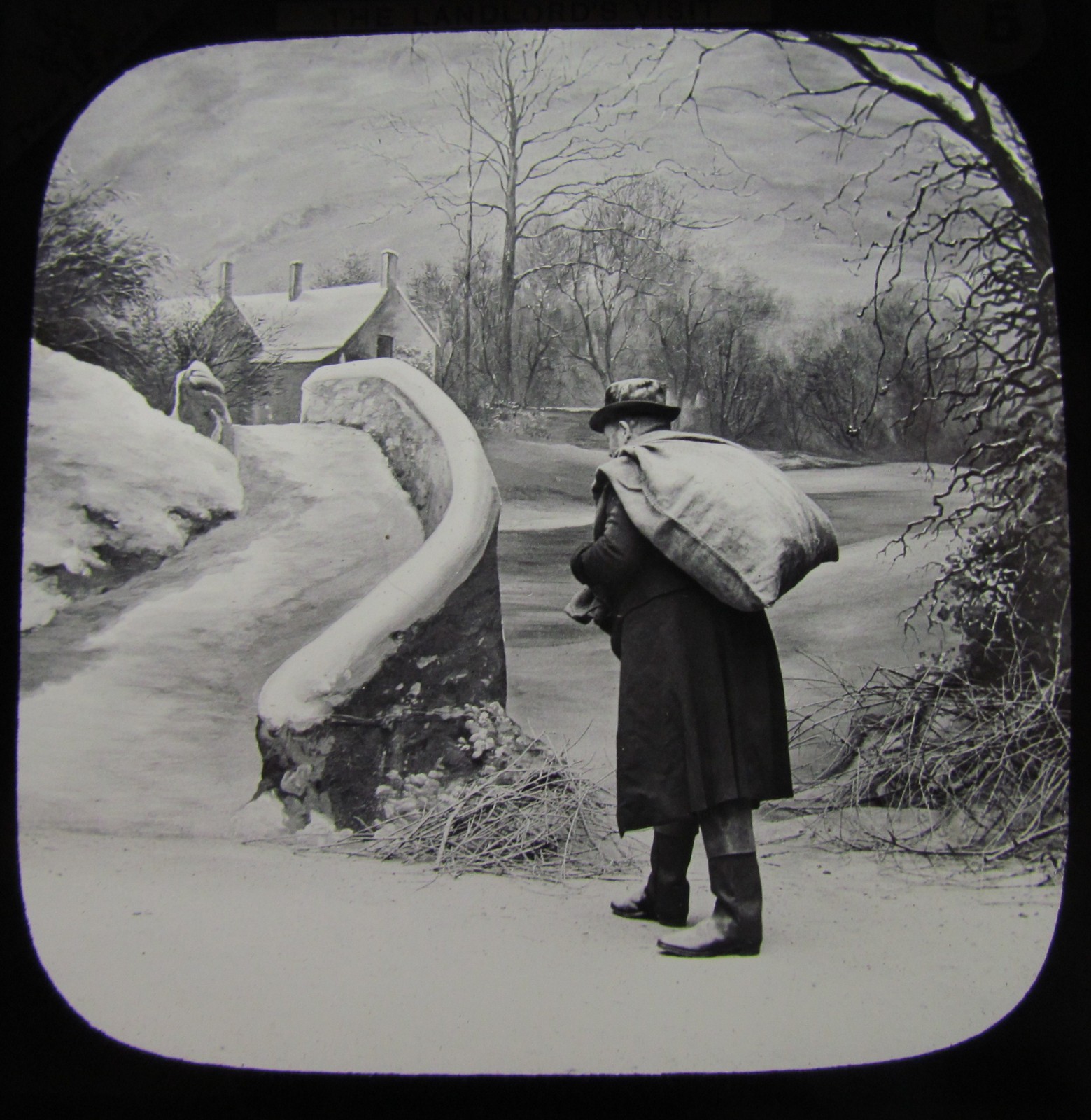 Glass Magic Lantern Slide THE LANDLORDS VISIT NO.5 C1890 VICTORIAN TALE L17