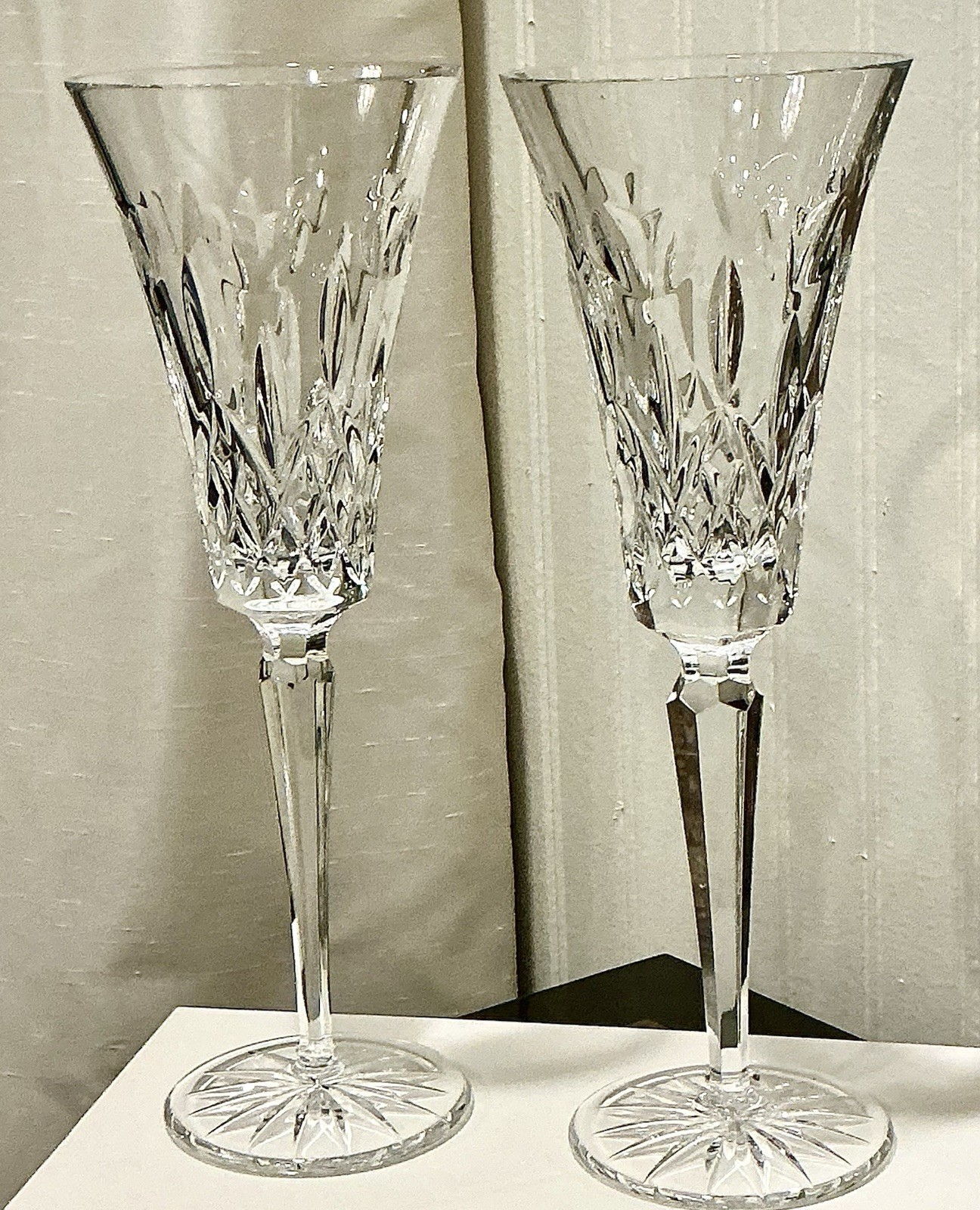 SET OF 2-WATERFORD CRYSTAL MILLENNIUM “LOVE” FLUTED CHAMPAGNES-SLIGHTLY USED