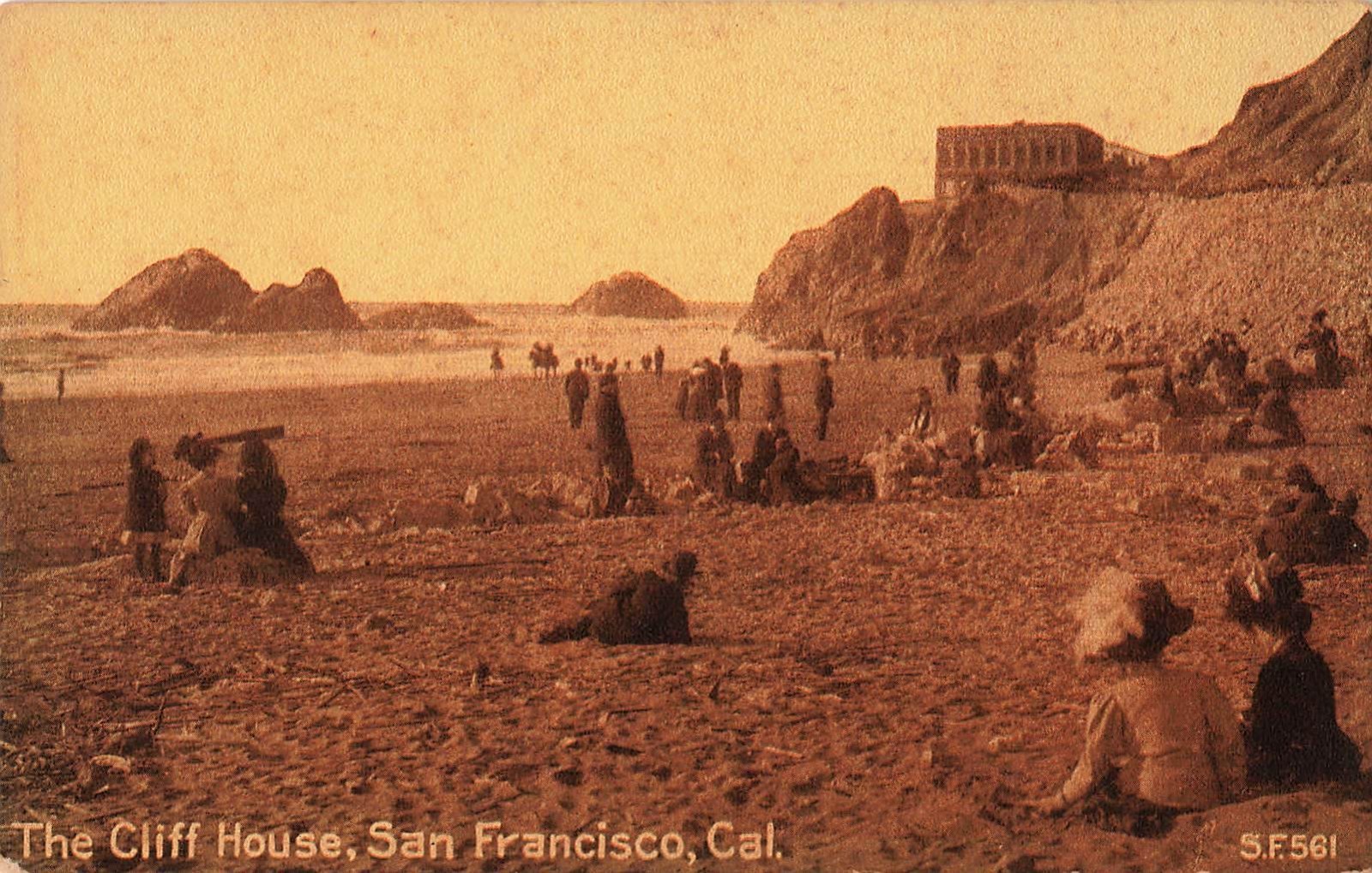 CALIFORNIA PHOTO POSTCARD: PEOPLE ON BEACH THE CLIFF HOUSE, SAN FRANCISCO, CA