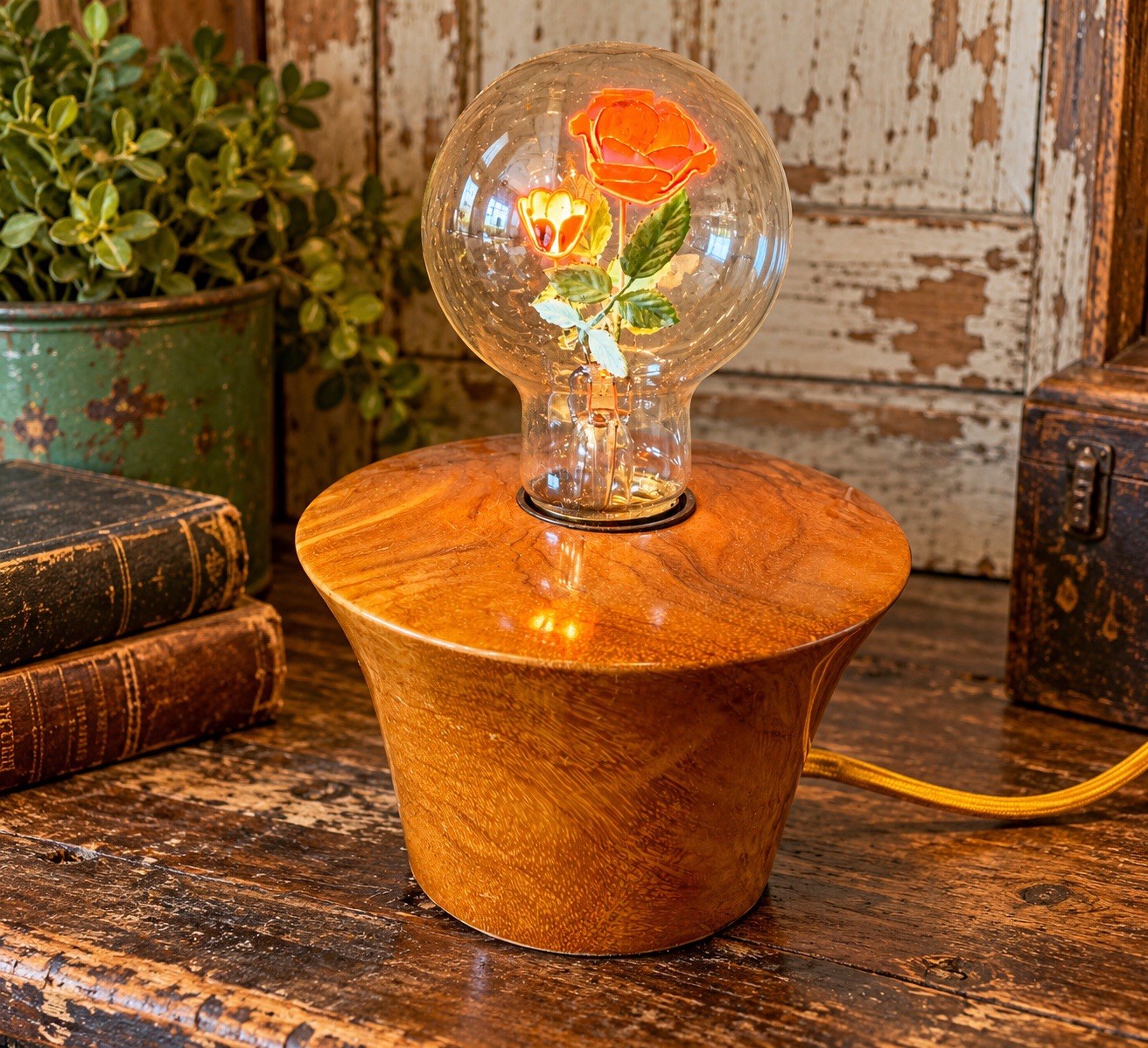 Vintage Aerolux Rose Neon Glow Light Bulb Flower Art Deco MCM With Holder
