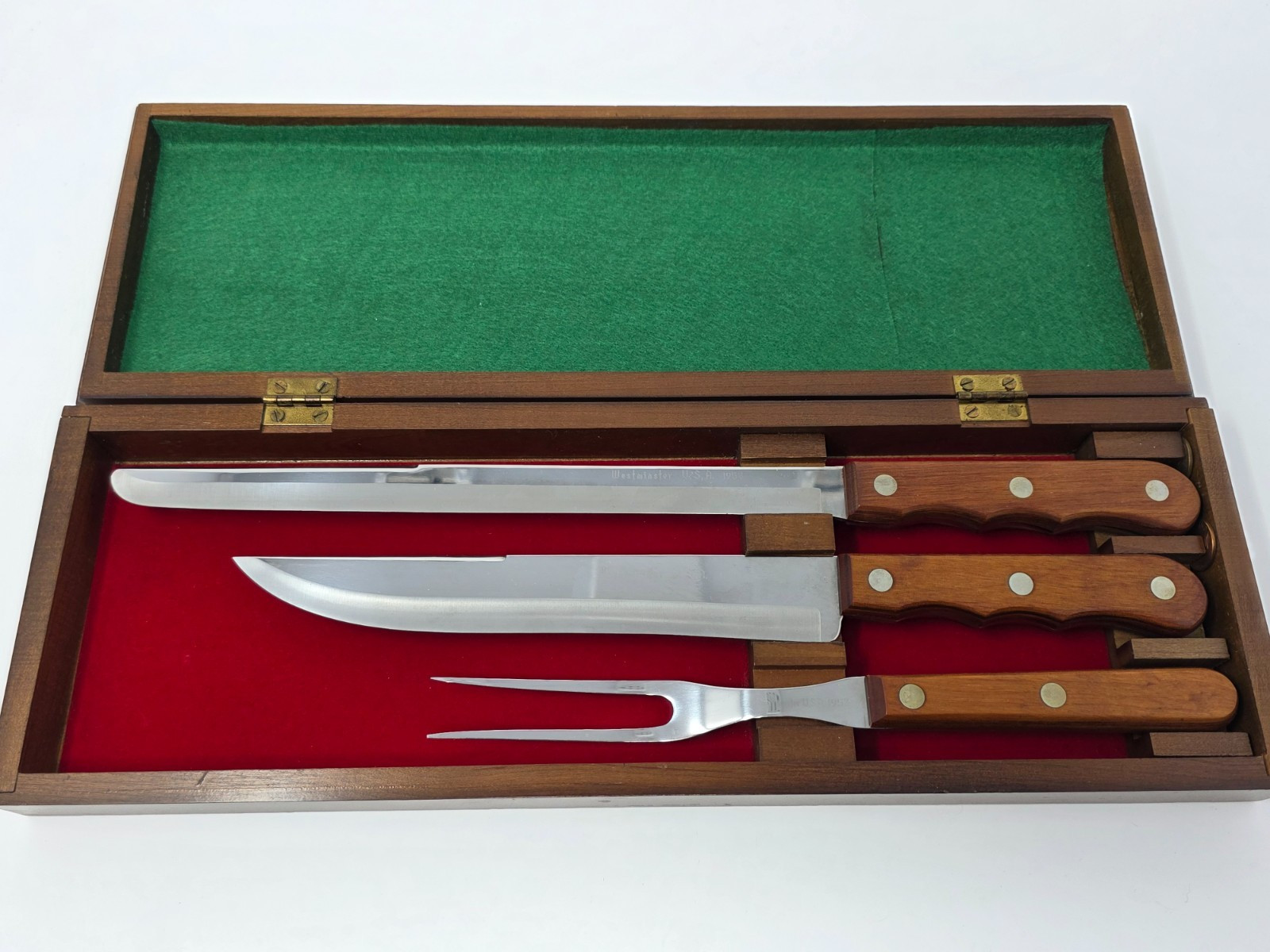 Vintage Westminster USA 3-Pc Carving Set w/ Wood Handles & Box – 1951 1952 1953
