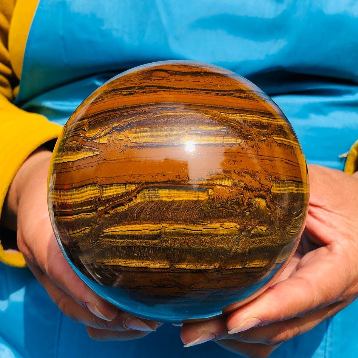 4.29LB  Natural Tiger\'s Eye Ball Quartz Crystal Sphere Mineral Specimen Healing