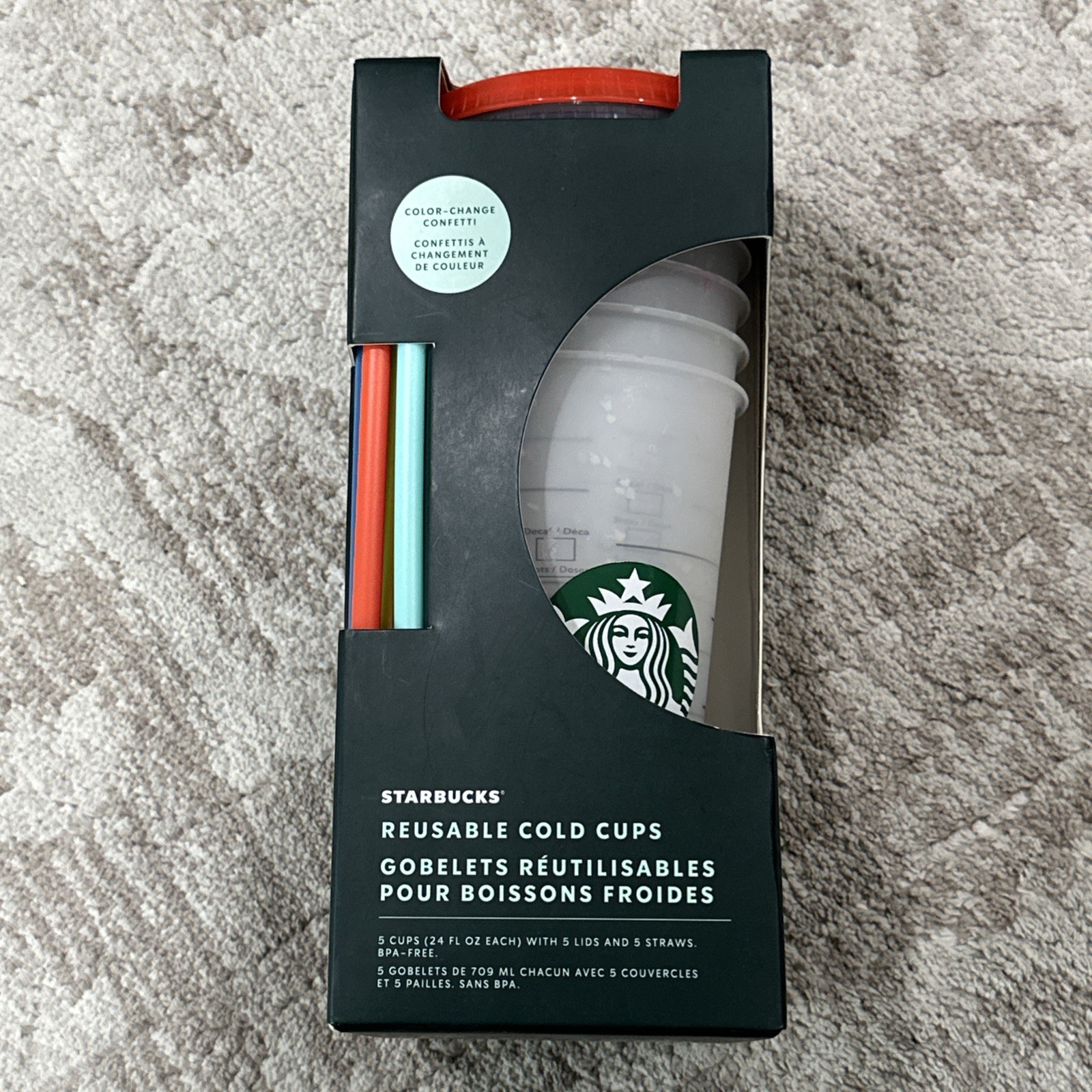 Starbucks Summer 2021 Color Changing 5 pack Confetti 24oz Cold Cups Reusable-NEW