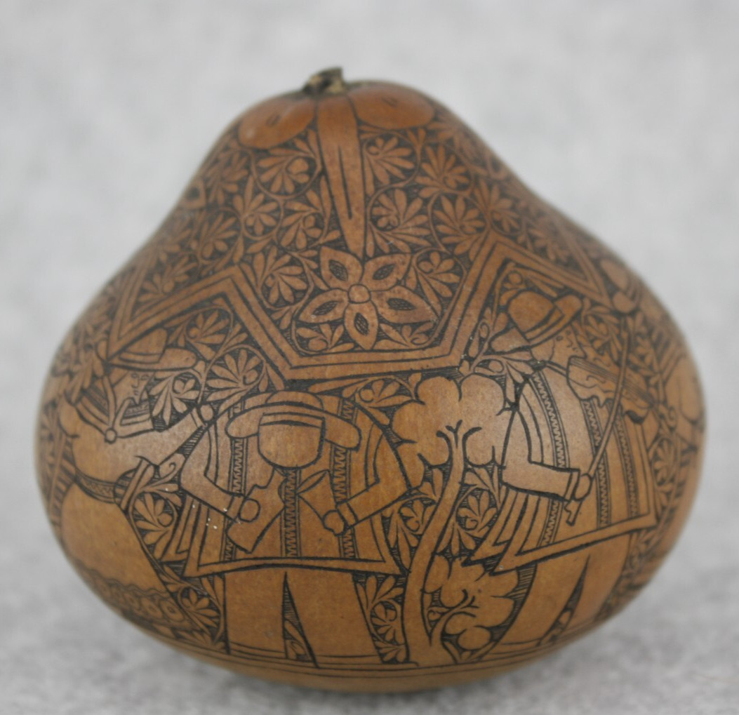 Peruvian Storyteller Gourd Rattle Folk Art Detailed Figure Musician Dancers Cow