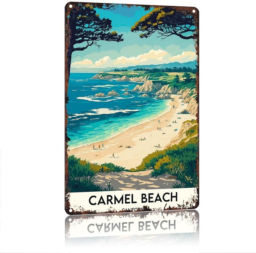 Carmel Beach California Coast Coastal Landscape12X8in Tin Metal Signs Home Décor