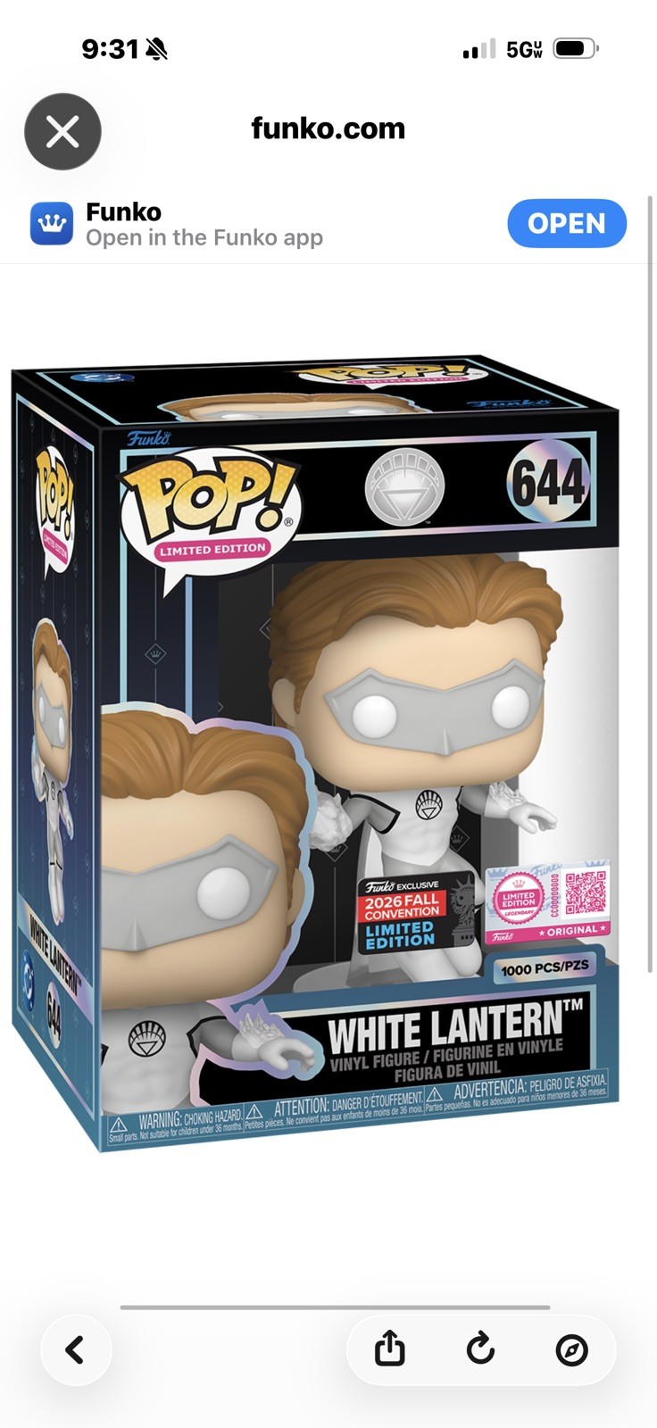 White Lantern NYCC 2026 Shared Sticker 1000pc Funko Pop Hard Stack CONFIRMED