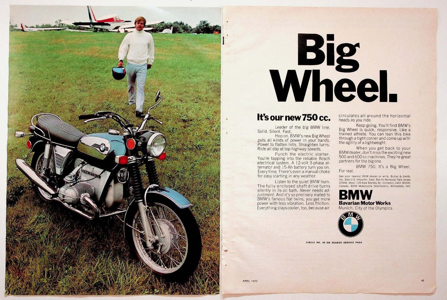 1972 BMW R75/5 Motorcycle Vintage Magazine Ad Big Wheel Bavarian Motor Works