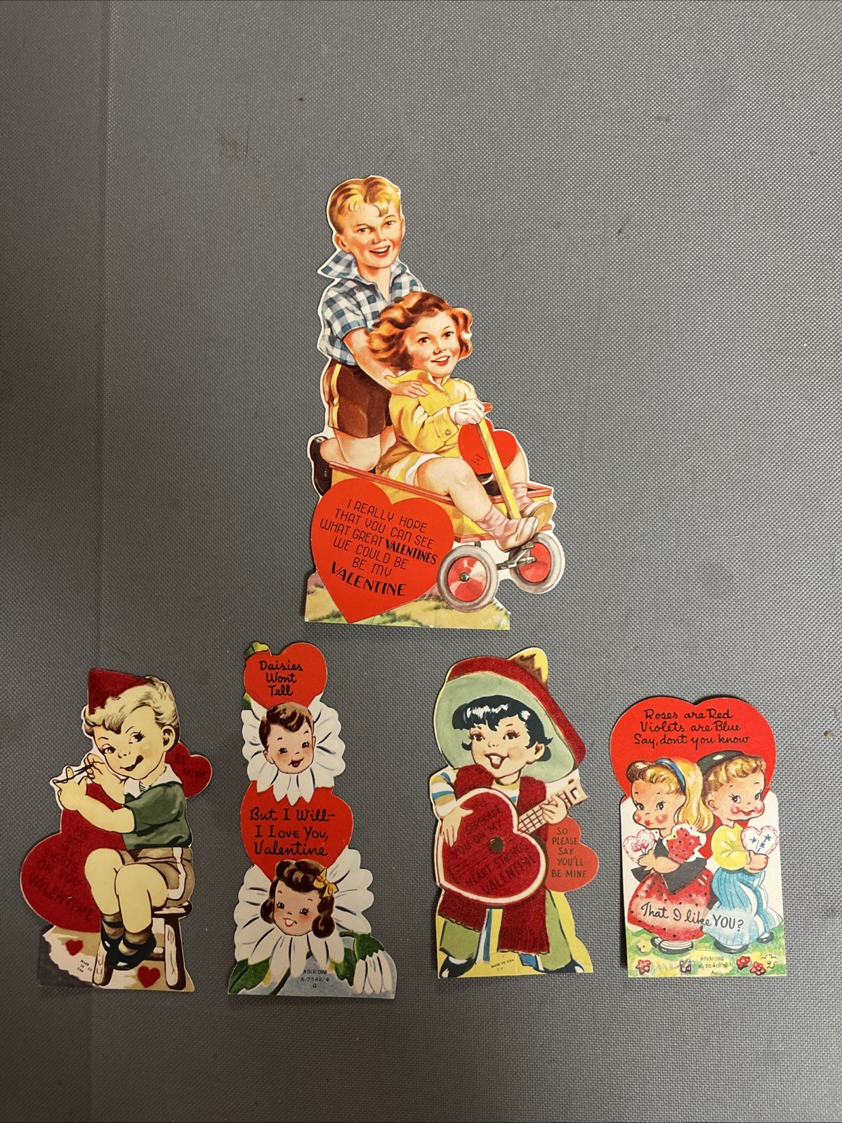 Vintage 1940s Valentines Day Die cut Stand Up Card Lot X5