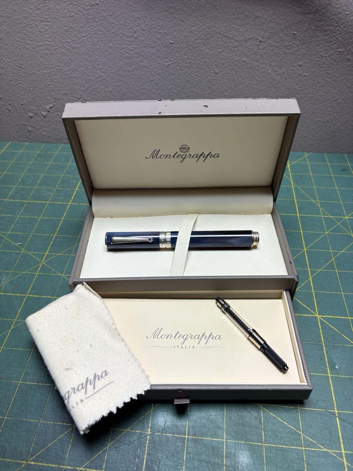 VTG MONTEGRAPPA 1912 BLUE CELLULOID SILVER 925 Fountain PEN