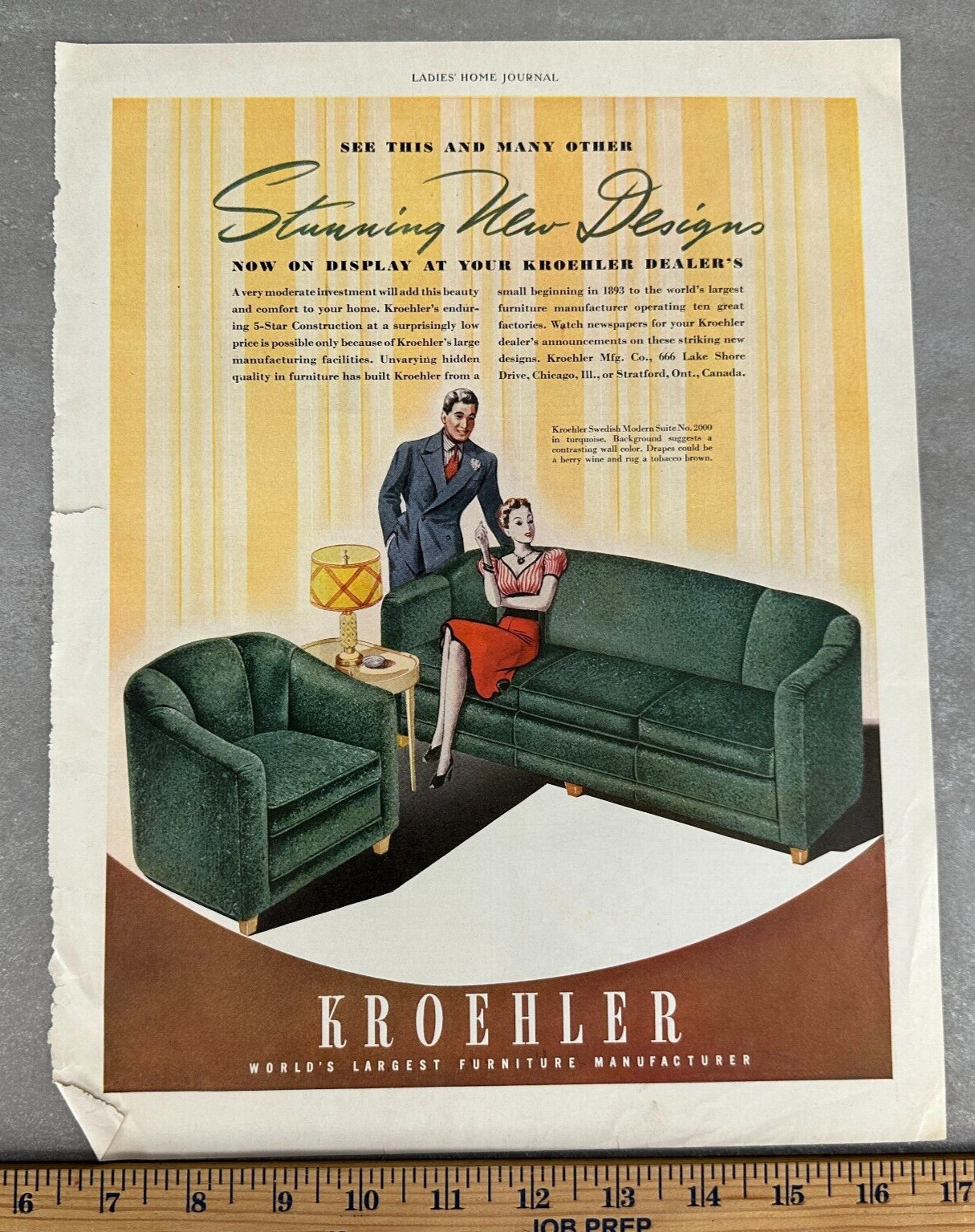 KROEHLER Furniture Antique VTG Original Print Ad Advertising 30s SWEDISH MODERN