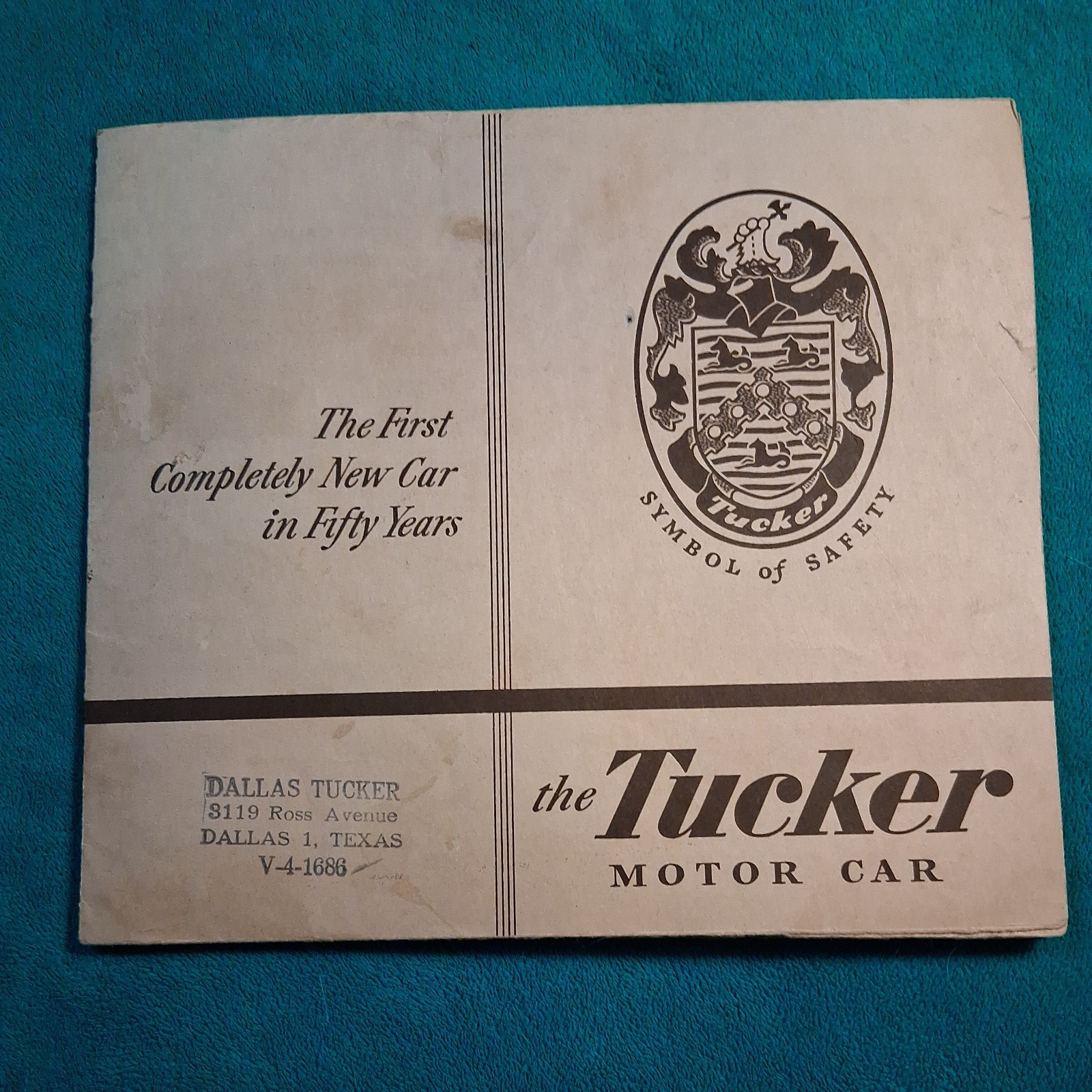 1948 Tucker 48 ORIGINAL Sales Brochure w/Dallas Tucker Dealer Stamp Dallas, Tx