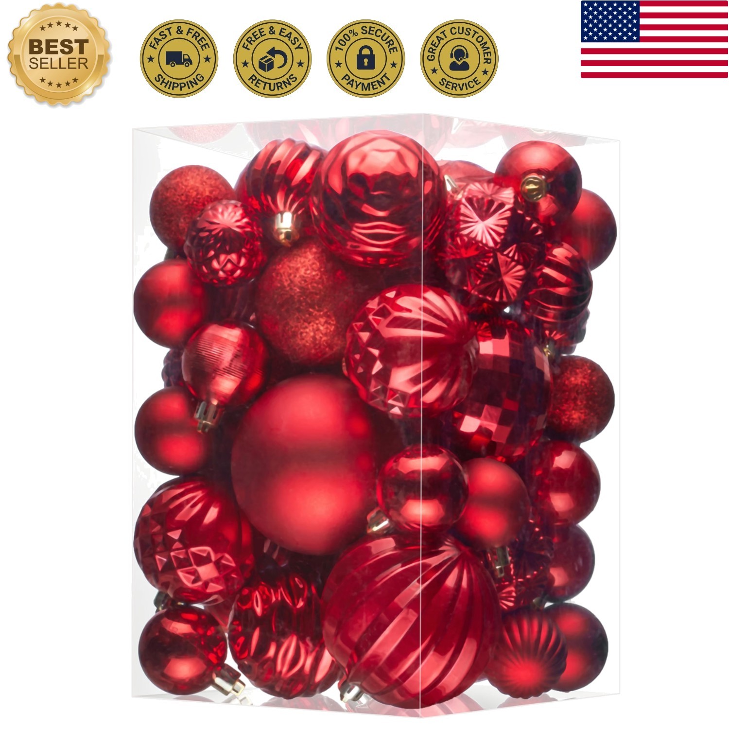 47CT Christmas Tree Balls Ornaments, Red 47CT Christmas Tree Balls Ornaments, Red
