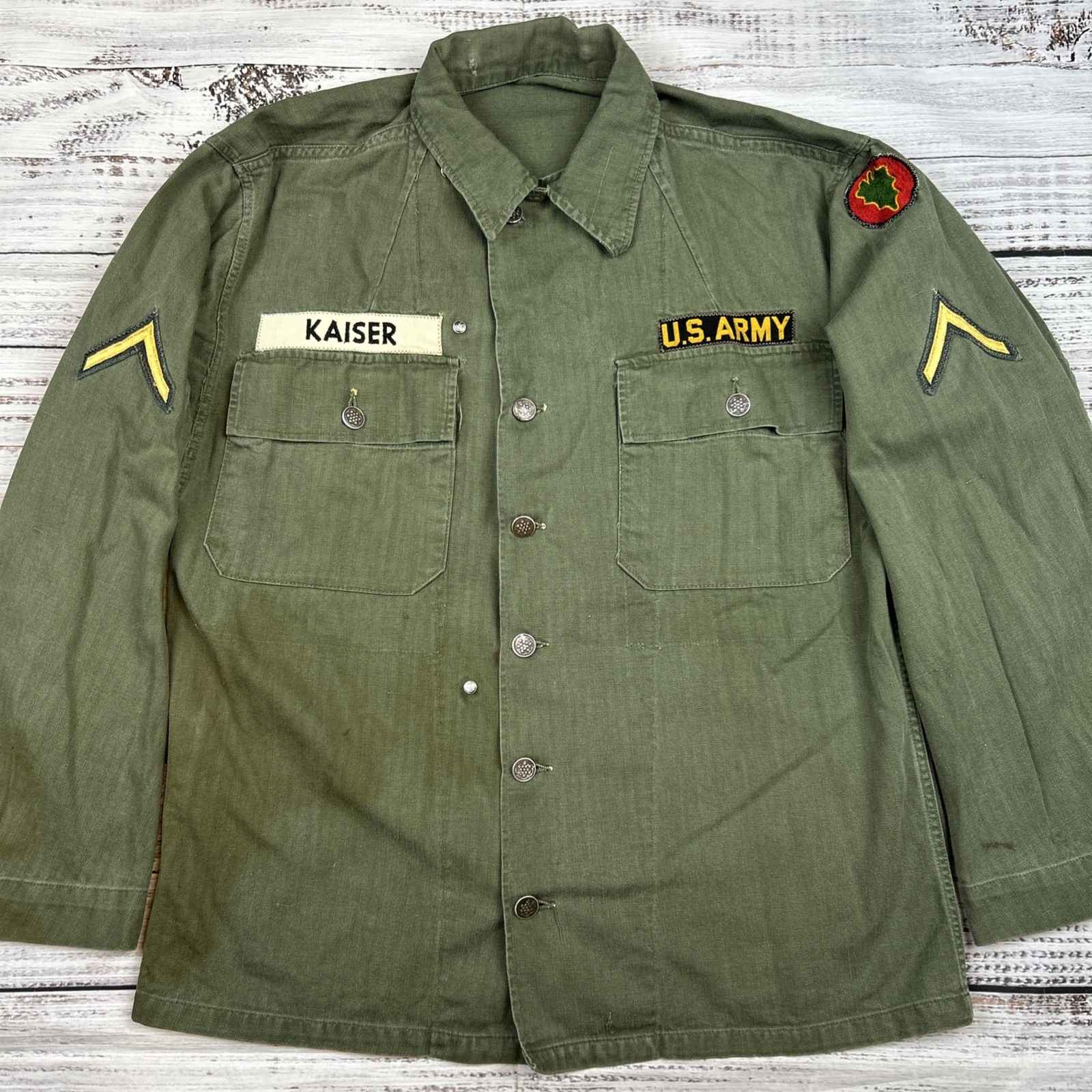 VTG 1940s US Army Field Jacket Herringbone Twill M-42 HBT Named 24th Infantry M