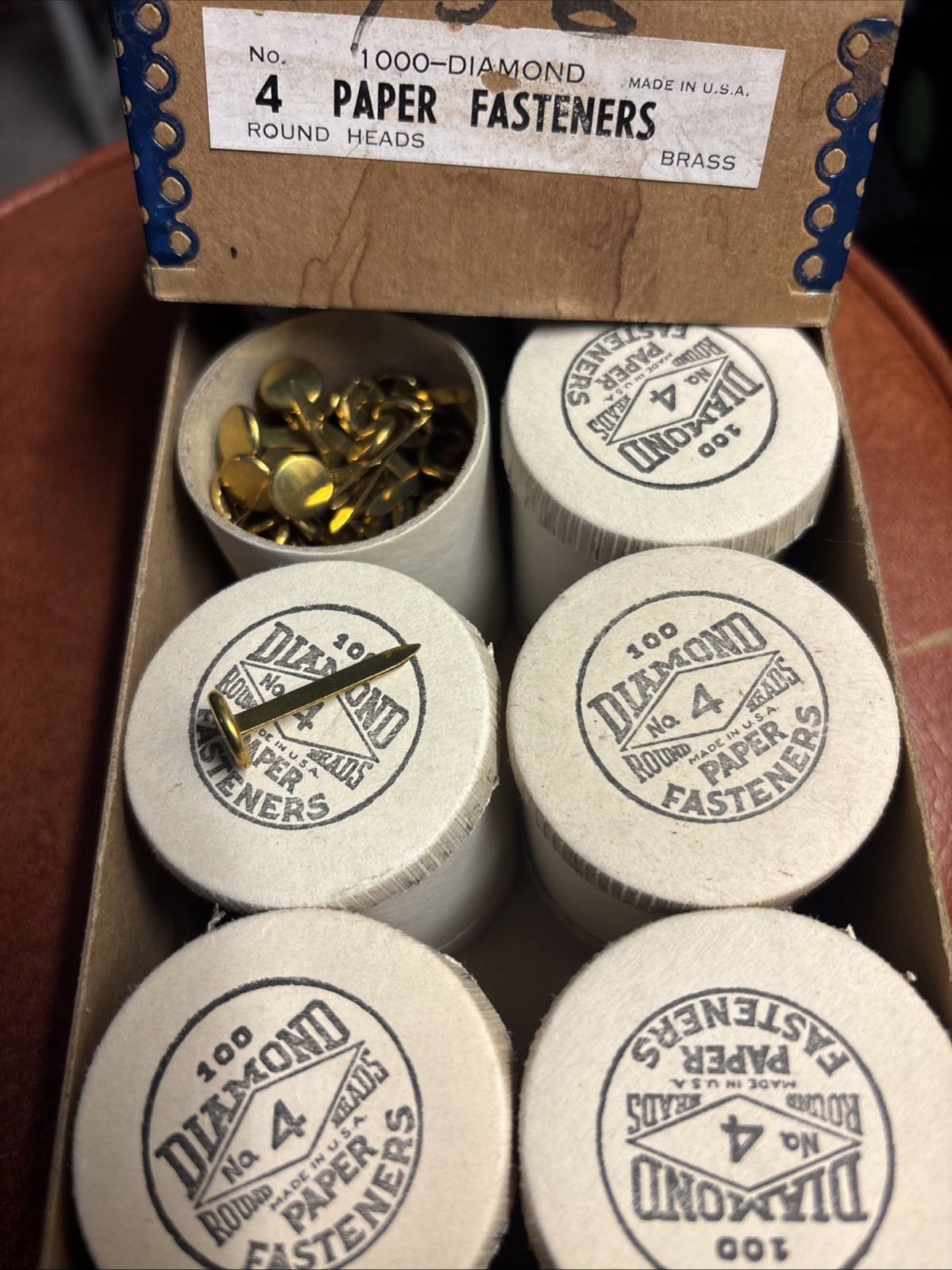 New NOS Vintage Diamond No. 4 Paper Fasteners - 1963, 10 Boxes Of 100= 1,000