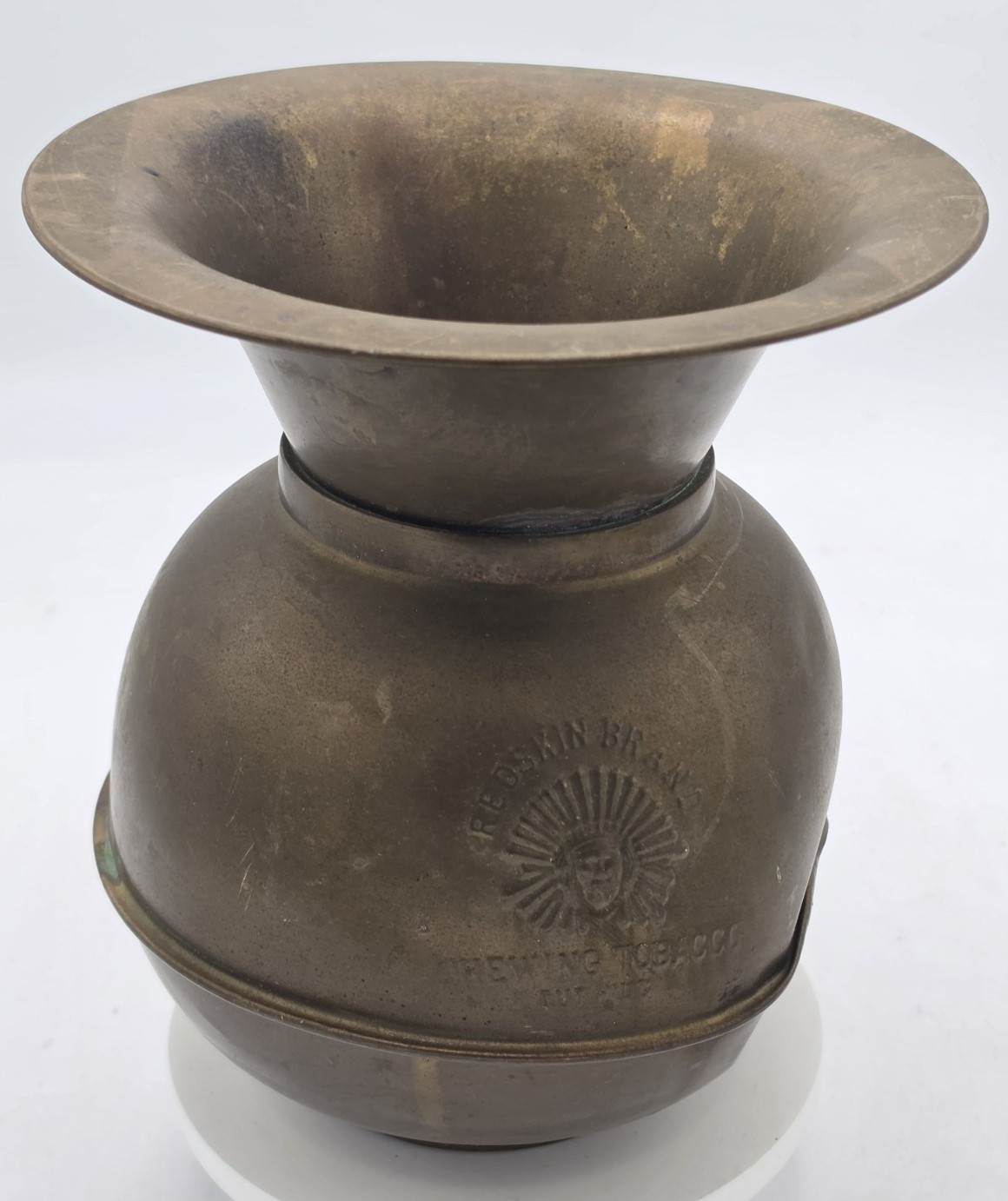 Copper & Brass Spittoon Vintage REDSKIN BRAND Chewing Tobacco    9\