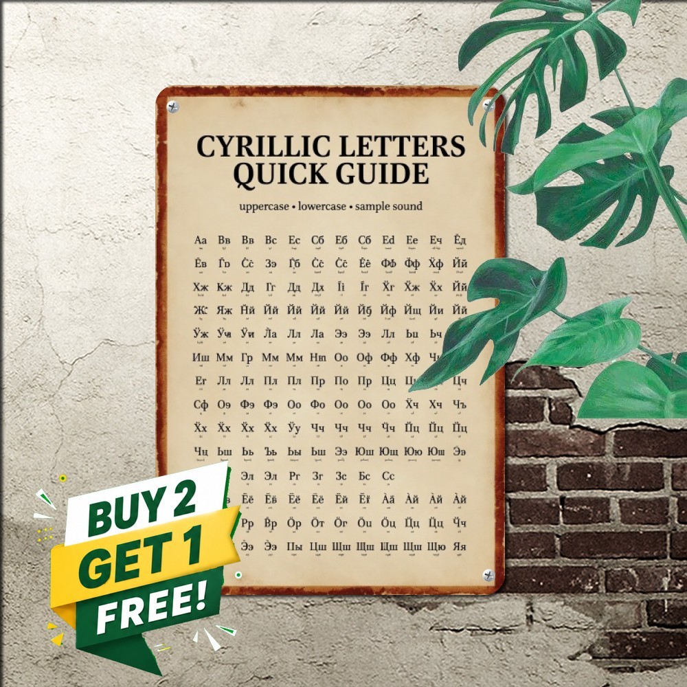 Cyrillic Alphabet Learning Tin Sign Vintage Educational Living Metal Wall Decor