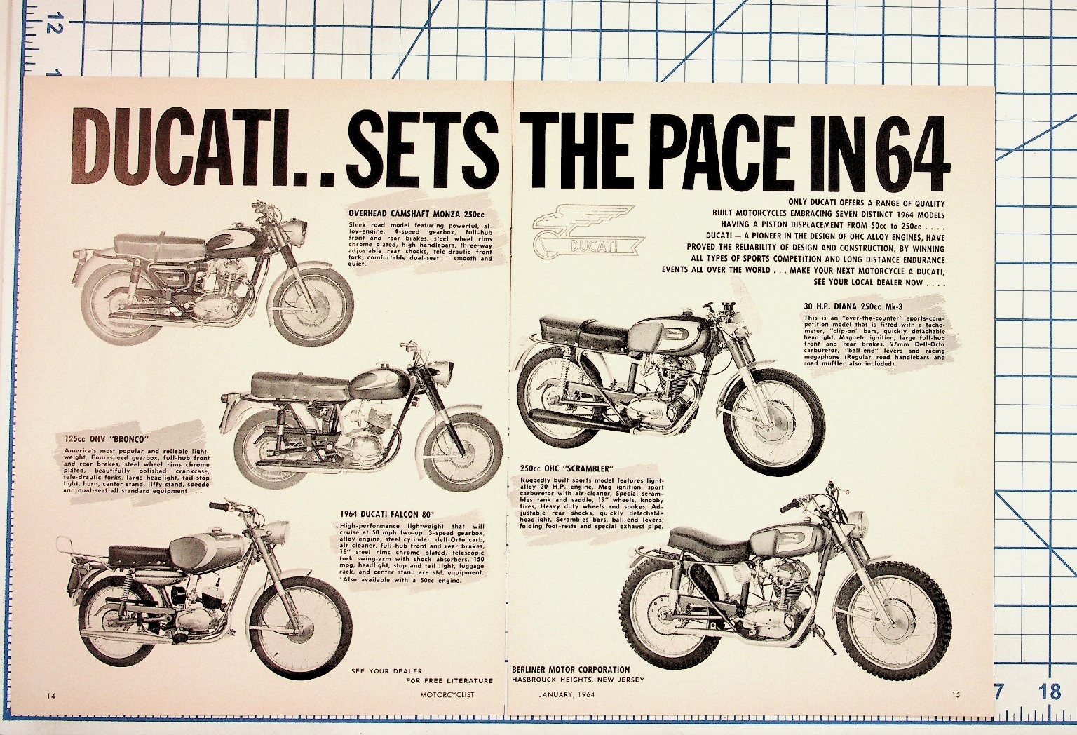 1964 Ducati Motorcycles Ad Berliner Motor Corp Magazine Print Ephemera