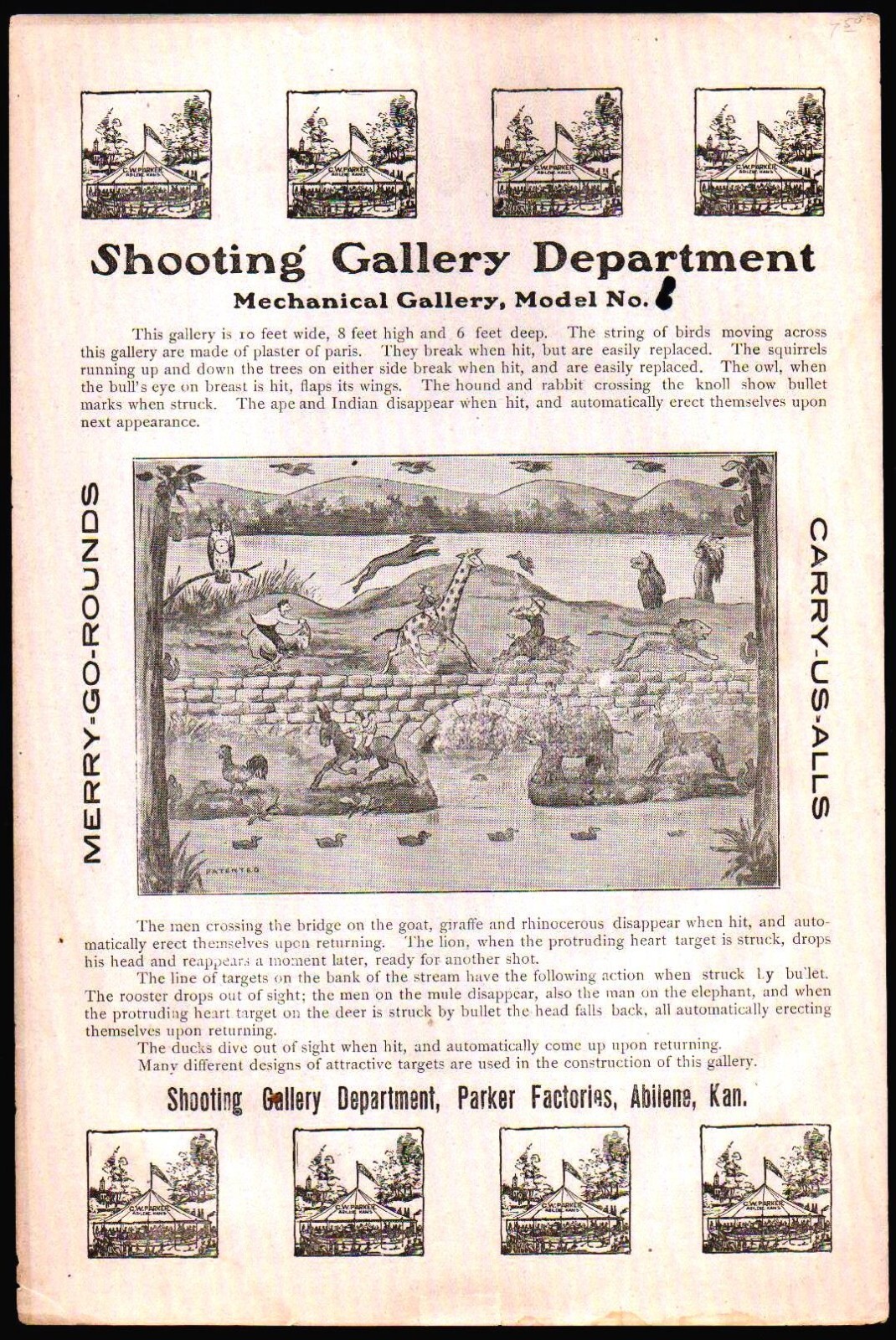 c1899  C W Parker  Mechanical Shooting Gallery - Arcade EX RARE Letter Head Bill