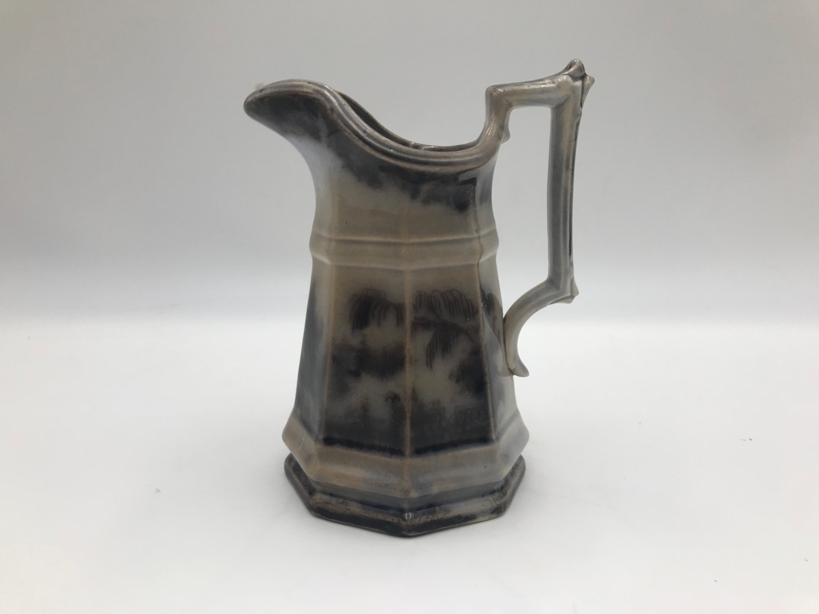 Antique Staffordshire Asian Chinoise Flow Black Transferware Cream Milk Pitcher
