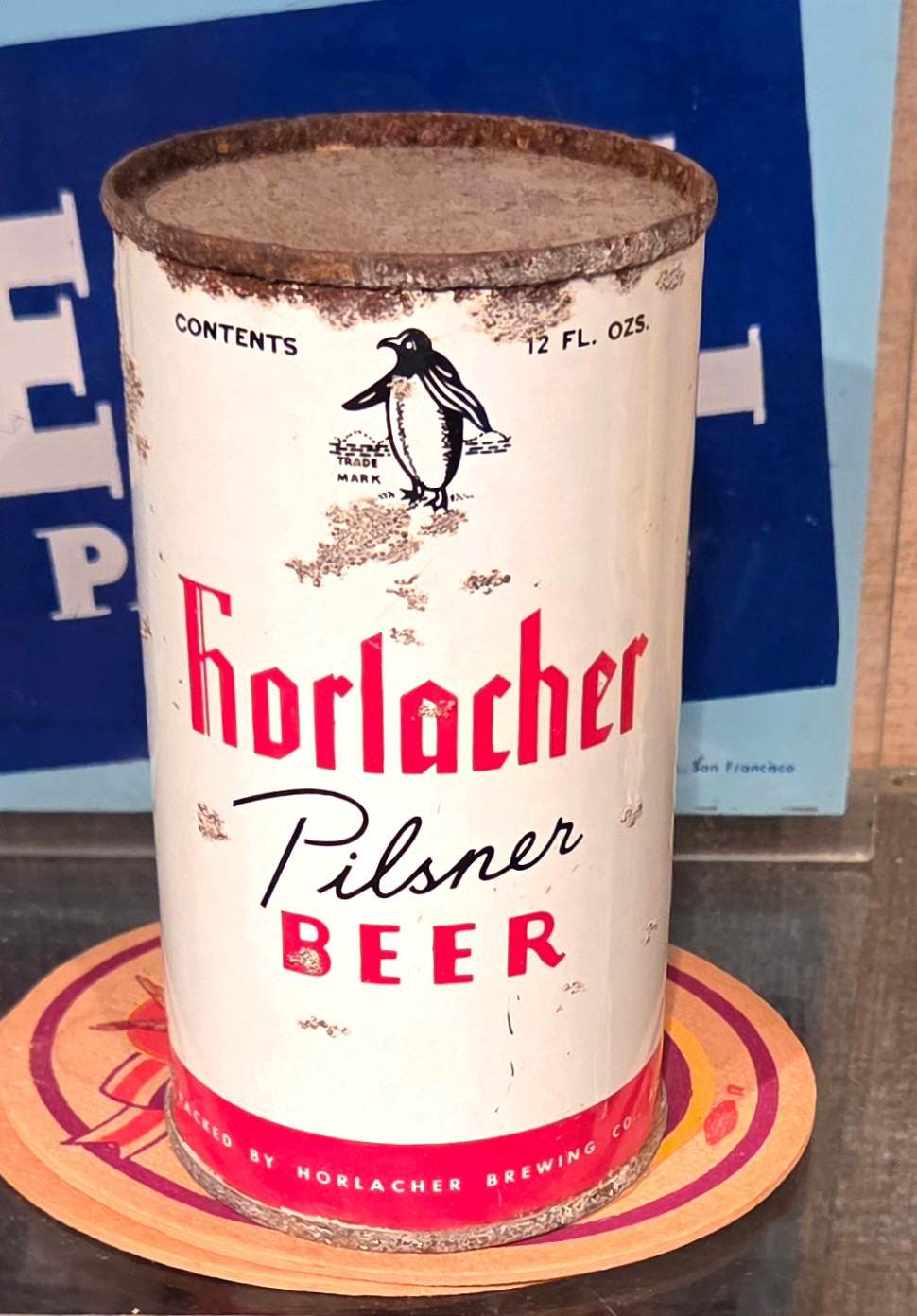 1960s HORLACHER PILSNER GLUED SEAM STEEL FLAT TOP BEER CAN ALLENTOWN PA EMPTY