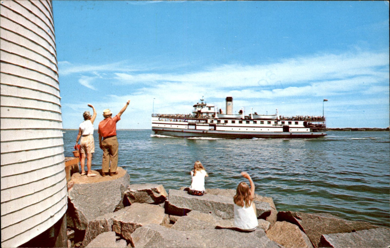 Nantucket MA Steamer Passing Brant Point J. Lazarus c1960s-70s Vintage Postcard