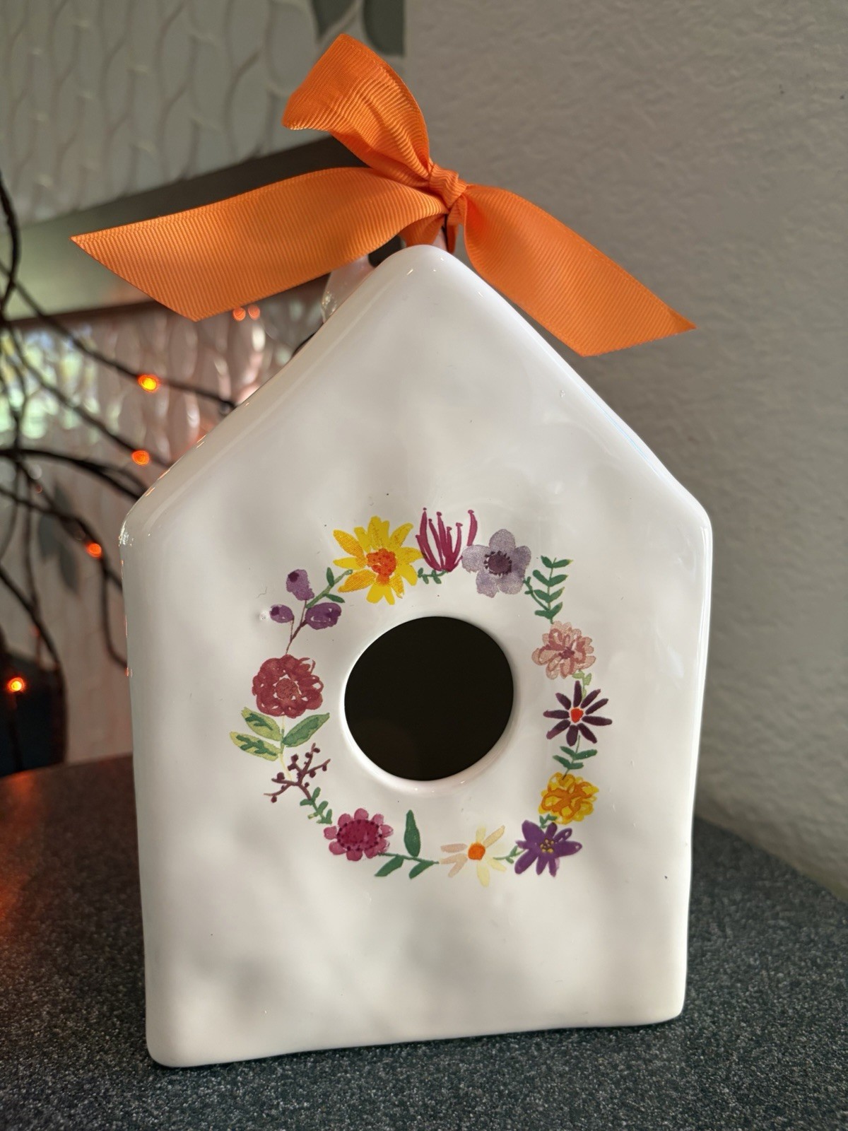 Rae Dunn Floral Wreath Birdhouse Watercolor Flowers Farmhouse Floral 2017