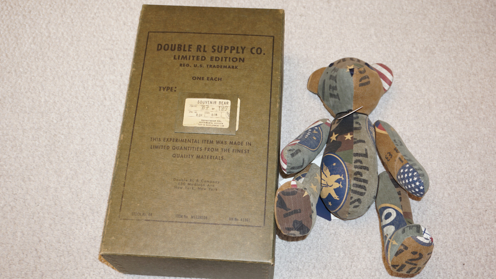  Ralph Lauren RRL Limited Edition Souvenir Bear Farm Olive #87/189 New w/Box