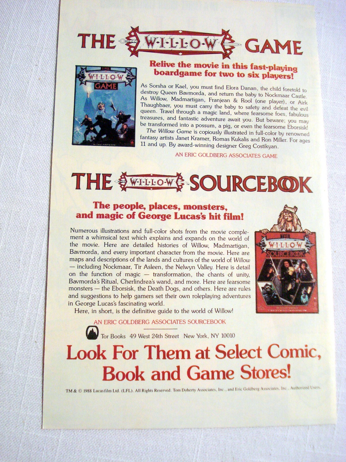 1988 Color Ad The Willow Game and The Willow Sourcebook