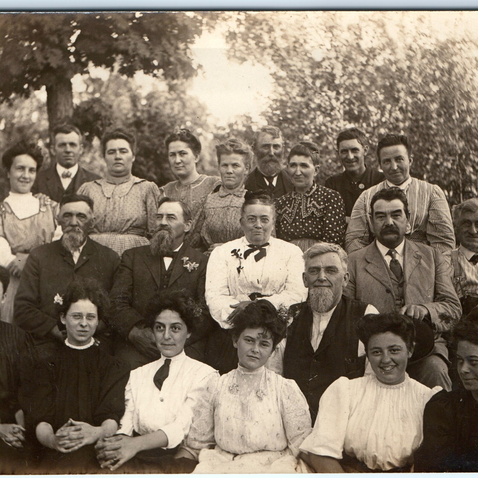 c1910s Family Group Portrait RPPC Edwardian Fashion Large Reunion Postcard