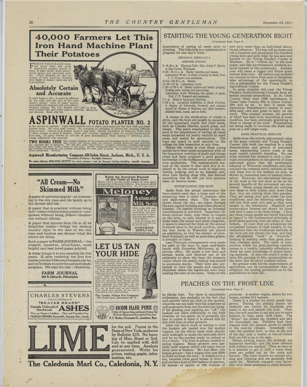 1911 Aspinwall Mfg. Co. Ad: Potato Planter No. 3 Pictured - Jackson, Michigan