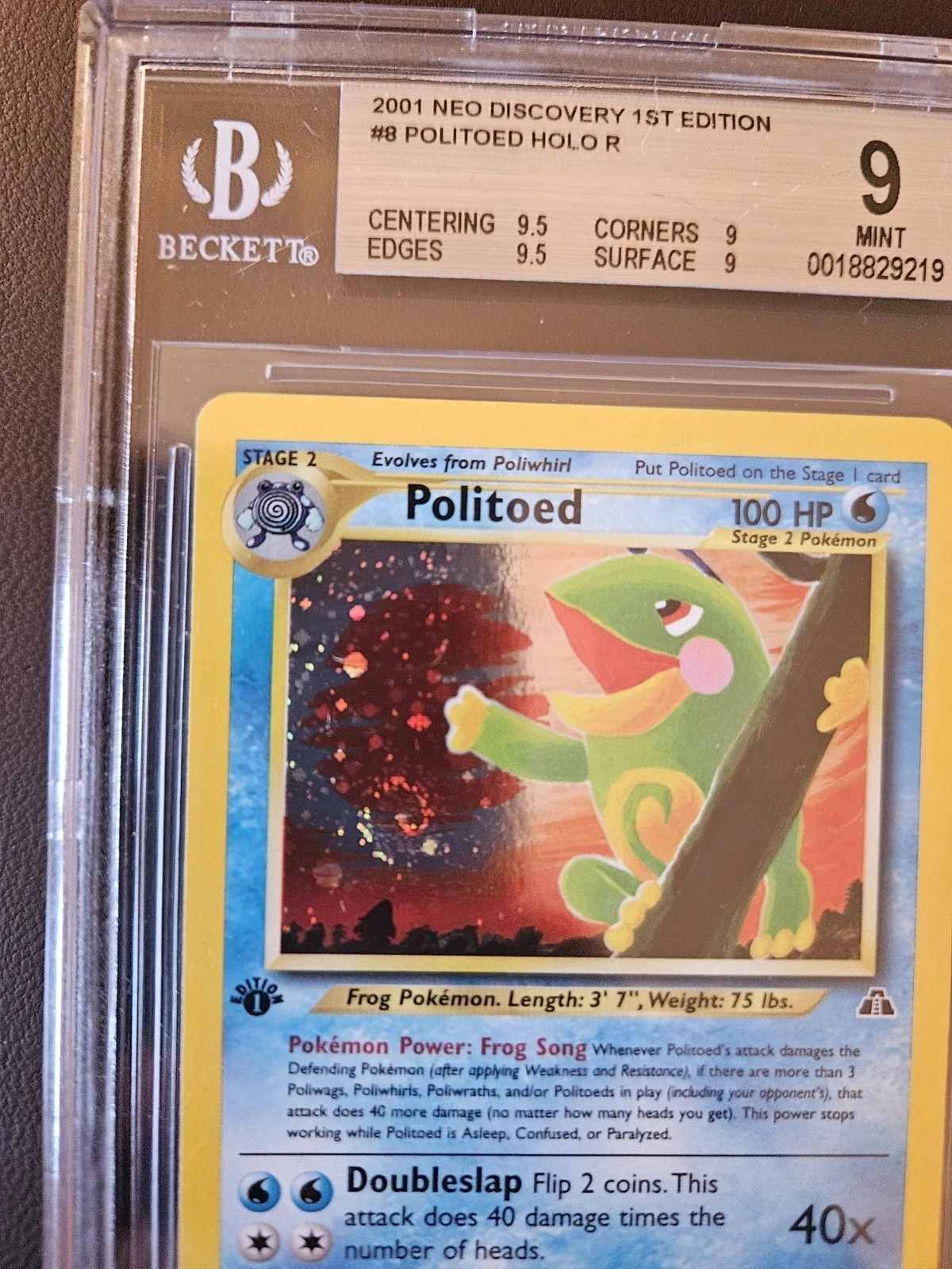 2001 Pokemon Neo Discovery 8 Politoed Holo 1st Edition BGS 9 Mint 9.5 subgrades 