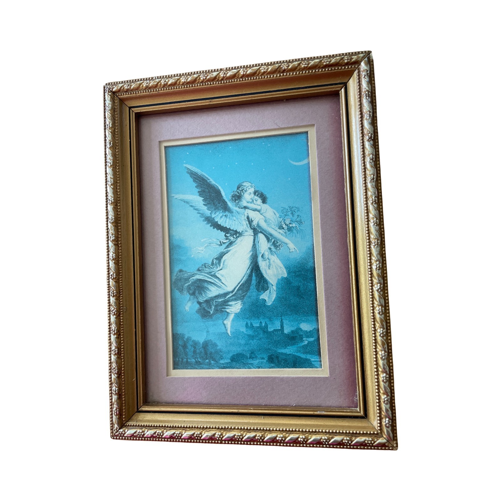 Vintage Style 8x6 Guardian Angel Framed Print Ornate Gold  Frame