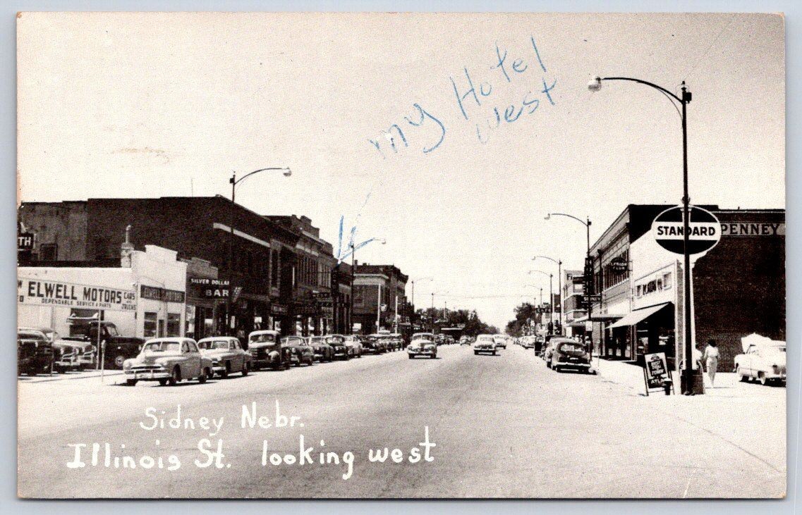 Vintage Nebraska Postcard SIDNEY Illinois Street Looking West RPPC