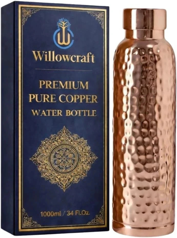 34oz Pure Copper Water Bottle - Handmade Hammered Finish - Ayurvedic Health USA 34oz Pure Copper Water Bottle - Handmade Hammered Finish - Ayurvedic Health USA